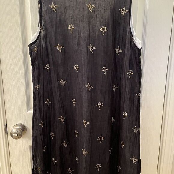 Yaza Double Gauze Layered Dress Lagenlook Black White Gold Women's Size L/XL - Picture 15 of 16